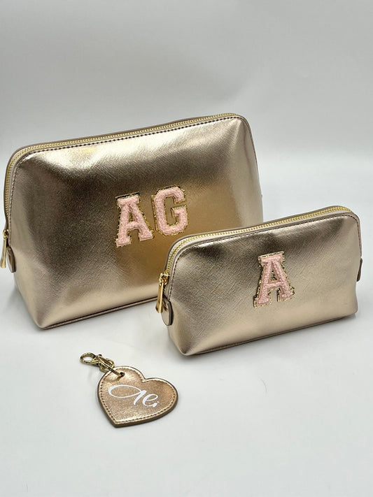Personalised Make Up Bags- Gold Trim Glitter Letter - Small - sweetassistant