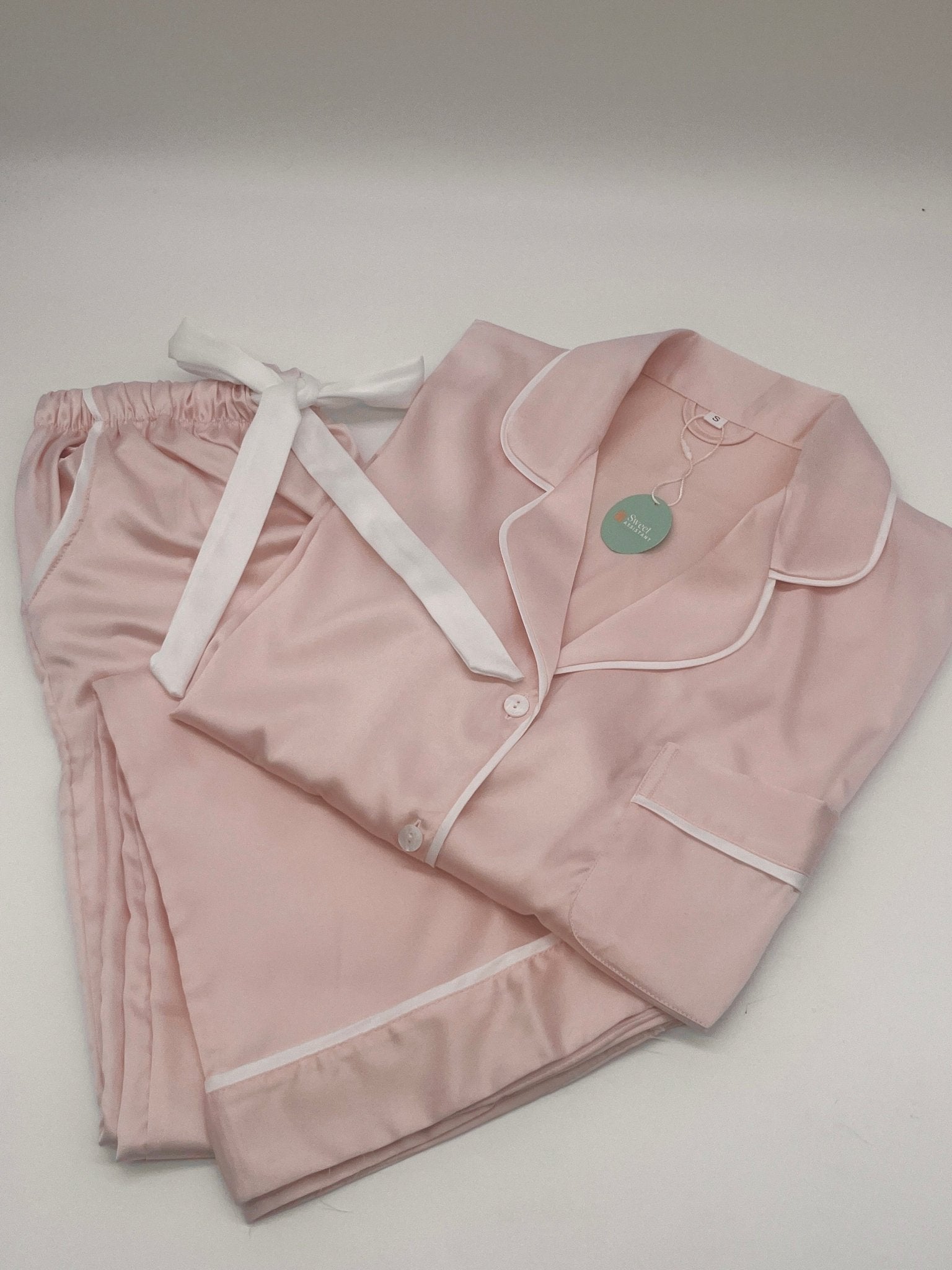 Ladies Satin Short Sleeved/Long Bottoms Pyjamas - sweetassistant