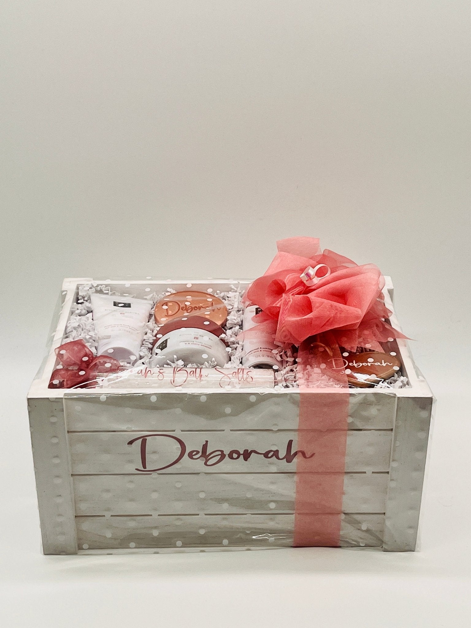 Personalised White Wooden Crate Pamper Hampers - Large - sweetassistant